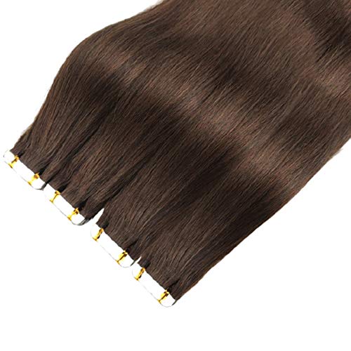 Klebeband in menschlicher Haarverlängerung, Remy Brown Straight Haar Nahtlose Haut Schuss Unsichtbare doppelseitige Band Haarverlängerung 4# Für Frauen,4 packages,14''/35cm