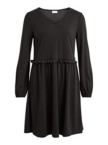 Vila Damen VITINNY V-Neck DOLL Detail Dress/Camp Kleid, Black, S