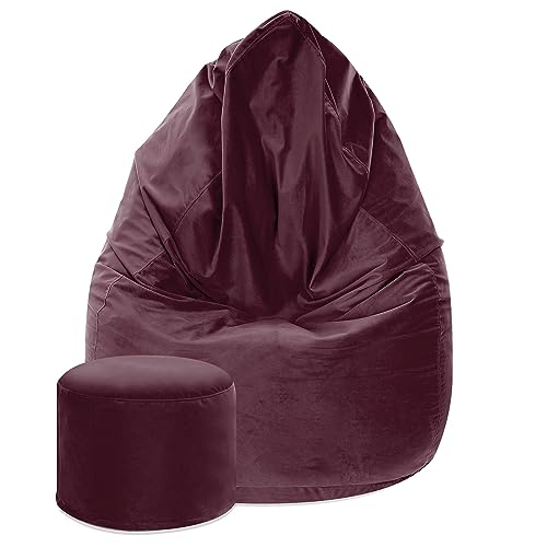 DreamRoots Bean Bag Chair 80x80x120cm - Sitzsack Samtstoff - Bean Bag Sitzsack - Sitzsack mit Lehne und Hocker und Bezug - Sitzkissen Boden - Chill Sack - Bubibag Sitzsack - Sitzsack mit Füllung