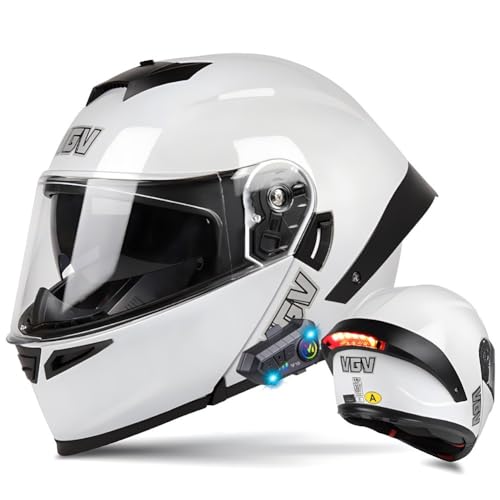 Motorradhelm Modularer Bluetooth Klapphelm mit Doppelvisier Integralhelm, Integriert Motorradhelm Mit LED-Rücklichtern ECE Zertifiziert Scooter Helm für Erwachsene Frauen Männer
