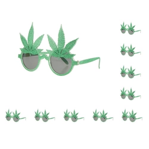 Leisurealeaneag 10 Set mit glitzernden grünen Ahornblatt-Sonnenbrillen, lustige Brillen, Party-Verkleidungen