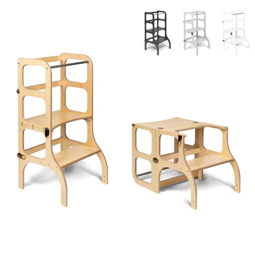 Lernturm - Tisch STEP'n'SIT ®, Küchenhelfer | Ette Tete | Holz mit Messingbeschlägen