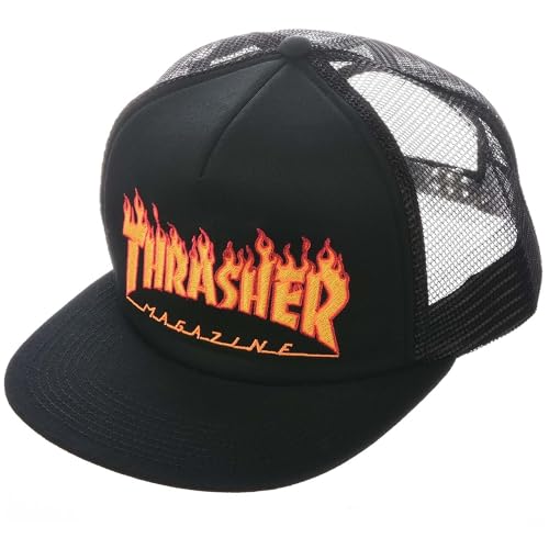 Thrasher Men's Embroidered Flame Logo Mesh Snapback Hat Black