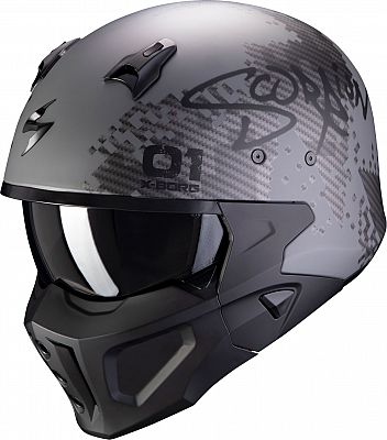 Scorpion Motorradhelm COGrun-X XBORG Matt Silver-Black, Schwarz/Grau, XS