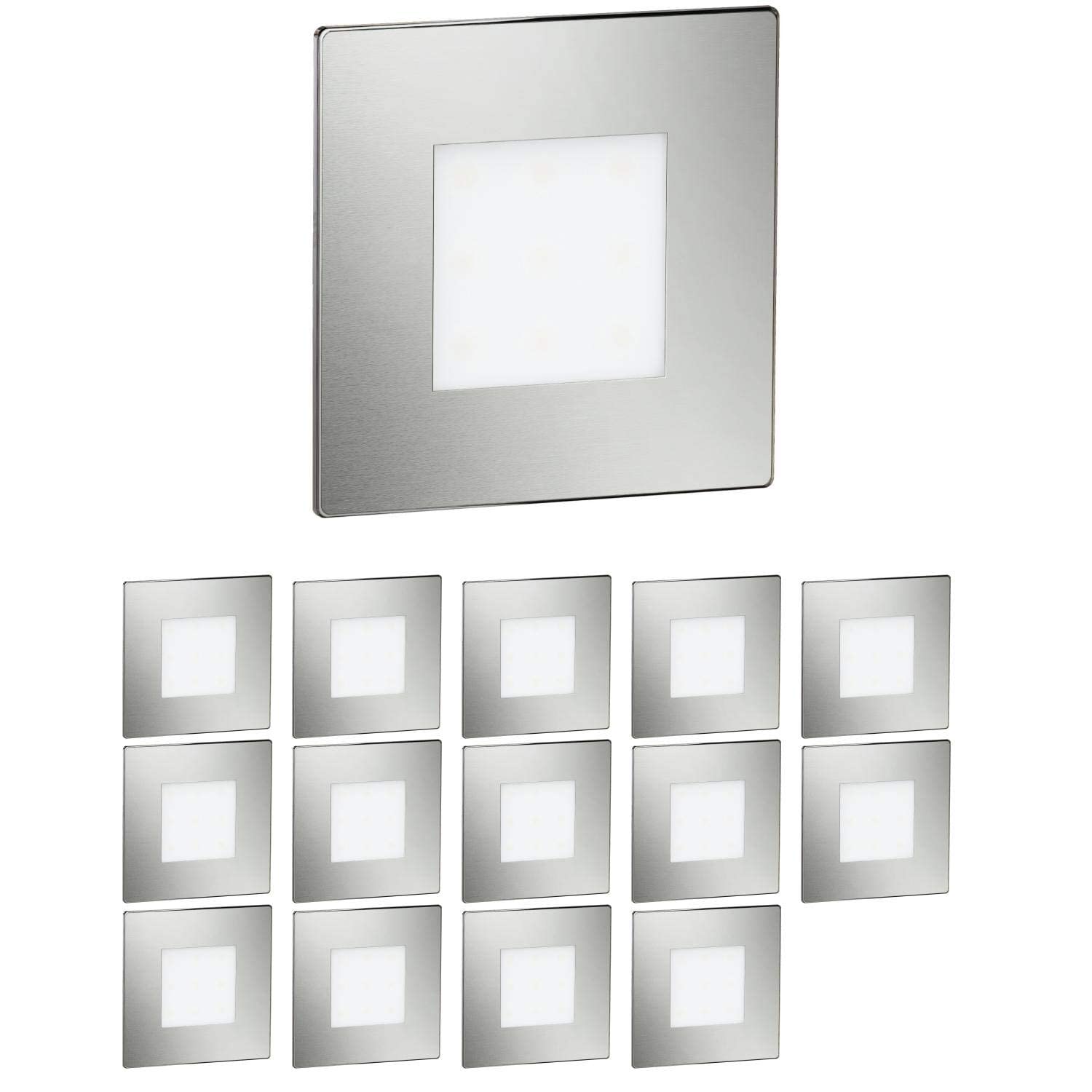 ledscom.de 15 Stück LED Treppenlicht/Wandeinbauleuchte FEX für innen und außen, eckig, edelstahl, 85 x 85mm, warmweiß