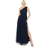 Anaya with Love Damen Womens Ladies Maxi One Cold Shoulder Dress with Slit Split Sleeveless Prom Wedding Guest Bridesmaid Ball Evening Gown Kleid, Navy Blue, 36