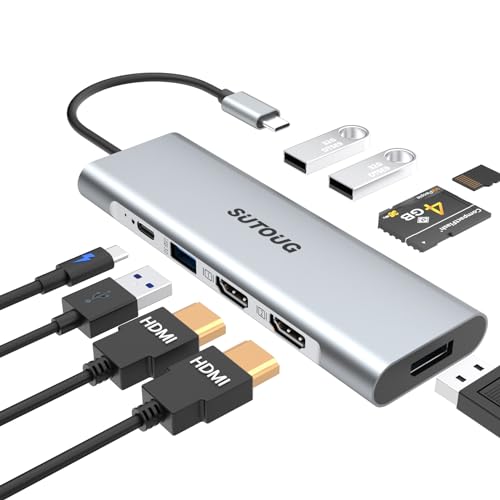 SUTOUG 9-in-1 USB-C-Hub, Laptop-Dockingstation für MacBook Pro Air und Windows (2 HDMI, DP, 100 W PD, SD/TF-Kartenleser, 3 USB 3.0-Anschlüsse), Mac OS unterstützt nur Spiegelmodus