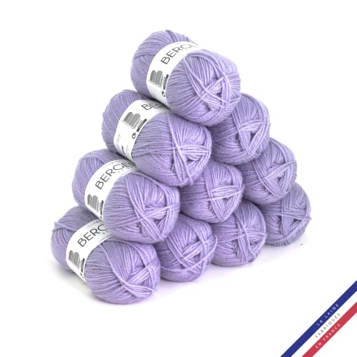 Bergère de France - BARISIENNE, Wolle set zum stricken und häkeln (10 x 50g) - 100% Acryl - 4 mm - Sehr weicher Rundfaden - Violett (LAVANDE)
