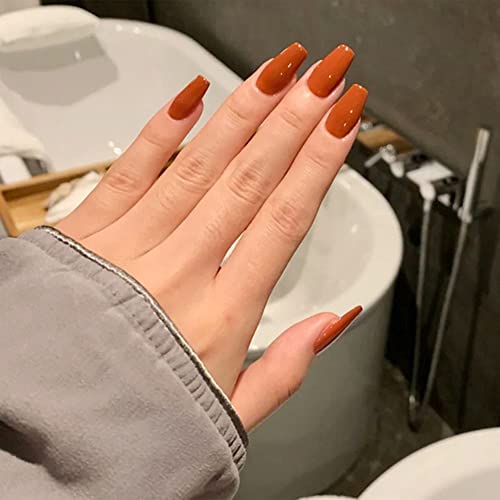 HJKOGH 24 Stücke Trapezoid French Ballet Med-Length Fake Nails Natural Coffin Wearable False Nails Press on Full Cover Nail Tips with glue (Color : D)