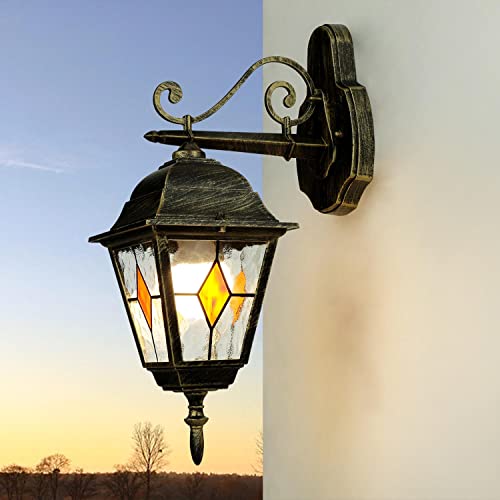 Klassische Wandlampe Außen Alu Gold Antik Glas Tiffany Stil E27 Beleuchtung Außen Garten Haus Balkon