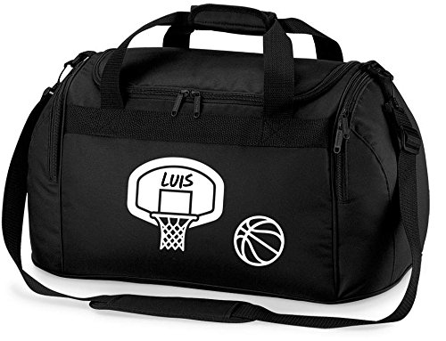 personalisierte Sporttasche mit Namen Bedrucken | Motiv Basketball und Korb | Sportmotiv Reisetasche zum Umhängen