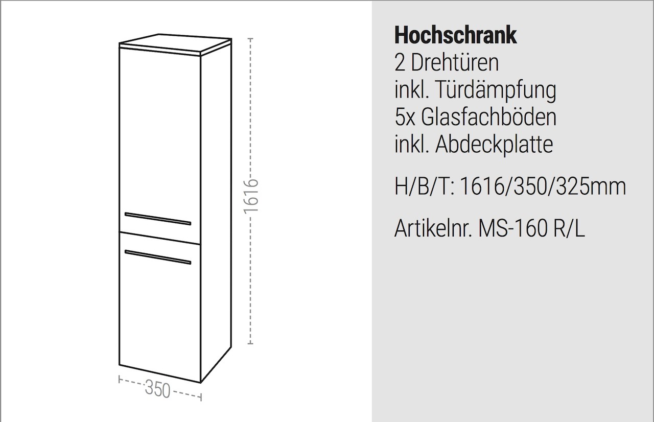 Bad Hochschrank, Seitenschrank H/B/T: 160/35/32,5cm, weiß hochglanz, vormontiert Beton Anthrazit 3