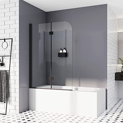 Duschwand für Badewannen Schwarz 100 x 140 cm faltbar Duschabtrennung Sicherheitsglas hell Duschwand Duschabtrennung Nano 6mm Glas