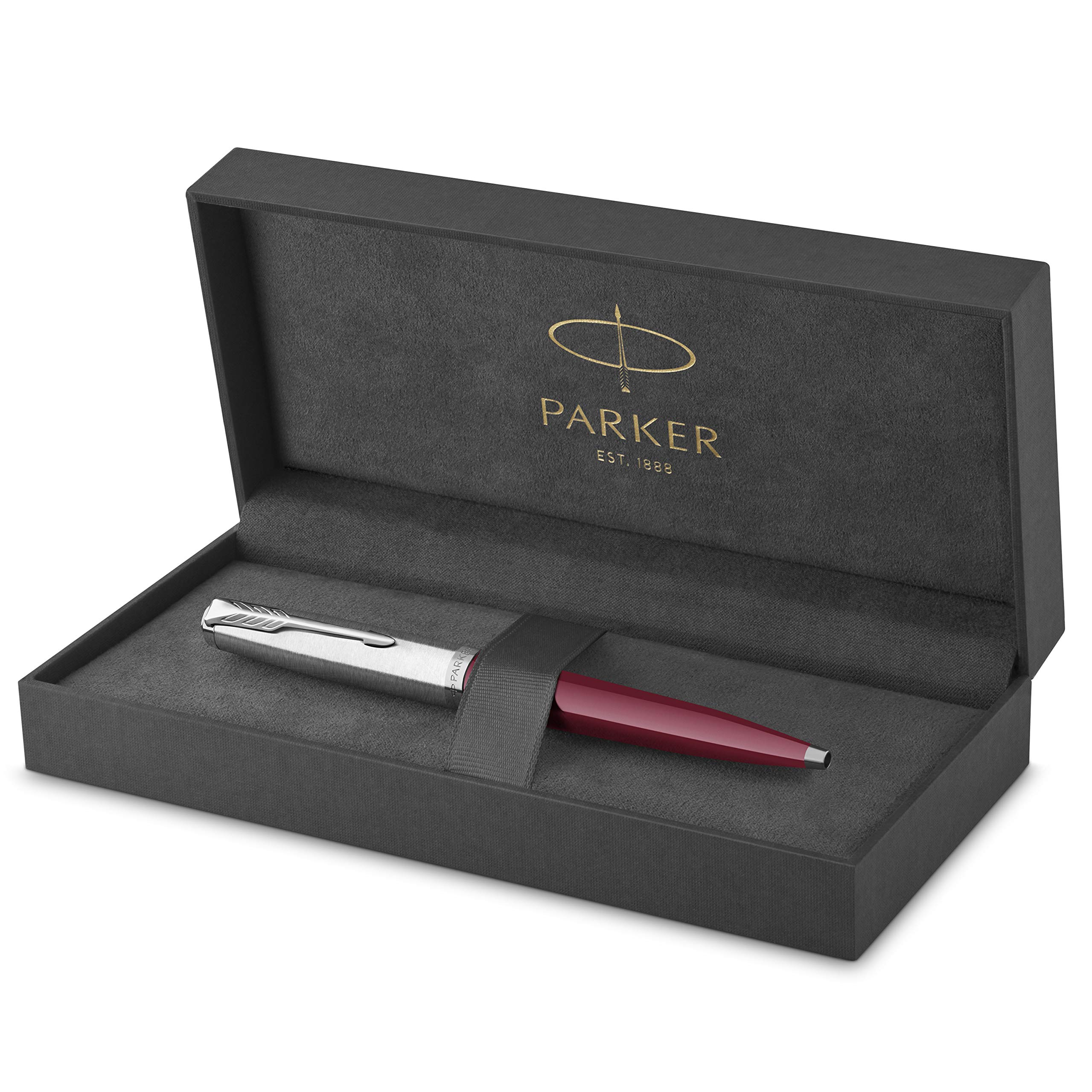 Parker 51 Kugelschreiber | Burgunderroter Schaft mit Chromfarbenen Zierteilen | Mittlere Schreibspitze mit Schwarzer Nachfüllmine | Geschenkbox