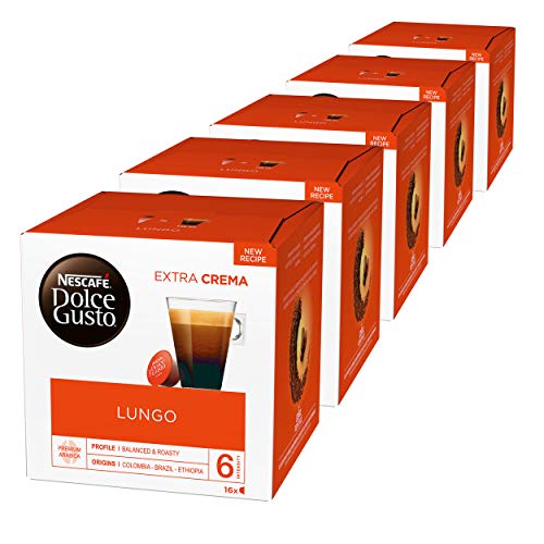 Nescafé Dolce Gusto Caffè Lungo, Kaffe, Kaffekapsel, 5er Pack, 5 x 16 Kapseln