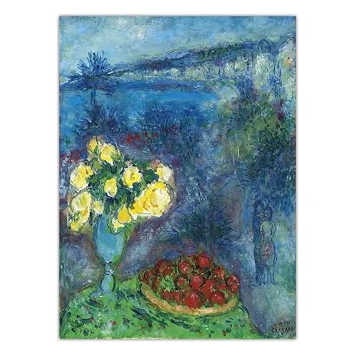 XIAOMENGT Marc Chagall Vintage-Poster, Blumen, Leinwand, Wandkunst, abstrakte Malerei, Marc Chagall-Drucke für Moderne Heimdekoration, Wandbild, 40 x 60 cm, ohne Rahmen