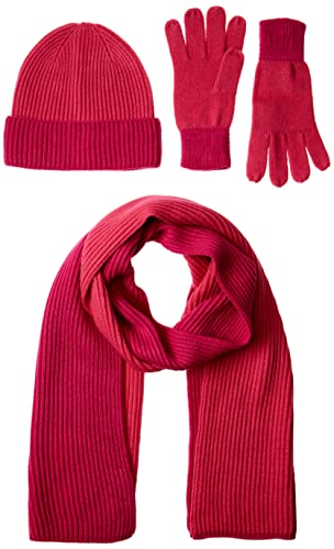Amazon Essentials Knit Hat, Scarf and Gloves Set Mütze, Rote Beete Lila/Fandango Pink, Einheitsgröße, 3er-Pack
