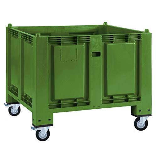 Palettenbox, grün, mit 4 Lenkrollen, 2 Feststellbremsen, LxBxH 1200x800x1000 mm, lebensmittelecht