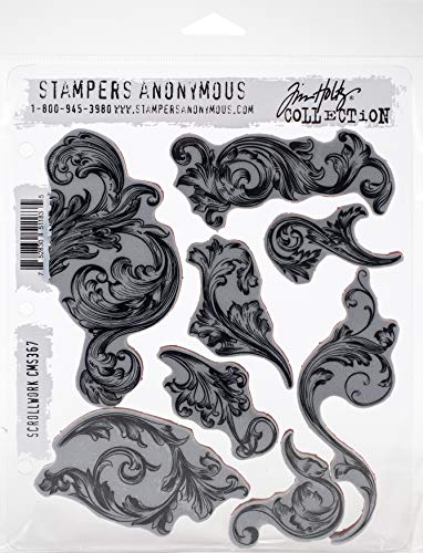 Stampers Anonymous CMS-367 Tim Holtz Haftstempel 17,8 x 21,9 cm, Gummi, Scrollwork