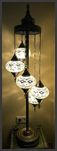 Samarkand - Lights Handgefertigtes Mosaik-Tischlampe (6 Varianten), Mosaiklampe, Stehleuchte L, Nachttischlampe aus Mosaik, Tiffany-Stil, Dekolampe (Silber)