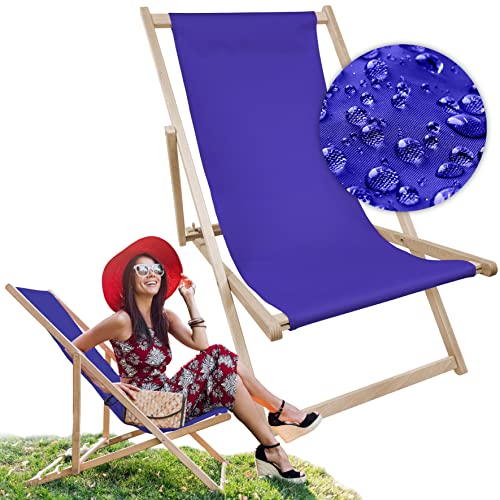 AllBags® liegestuhl Holz klappbar klappliegestuhl sonnenstuhl strandstuhl Balkon gartenliegestuhl (Blau)