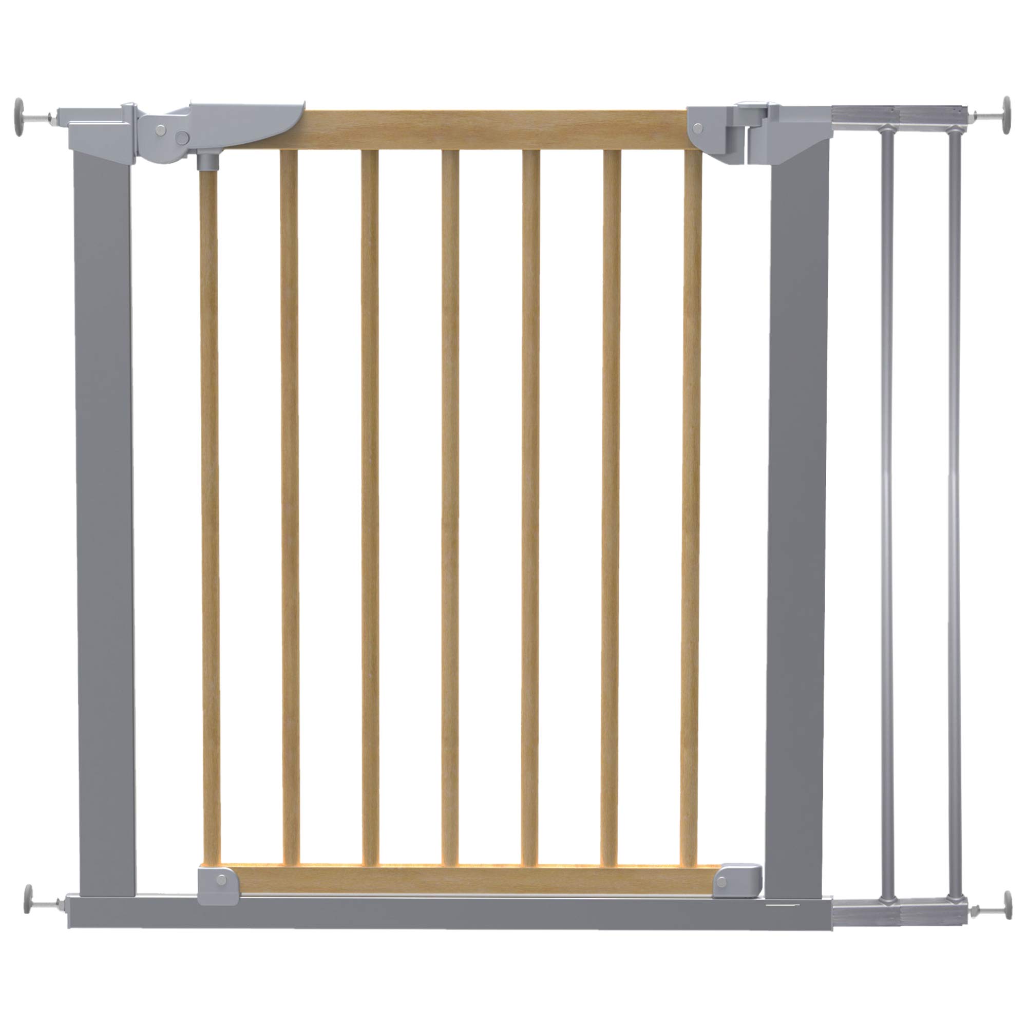 DOLLE Türschutzgitter aus Holz/Metall | Schwenkgitter | Breite: 71,30-110,60 cm | Höhe: 73 cm | Farbe: grau metallic | Kindersicherheitsgitter mit Einhand-Sicherheitsverschluss | TÜV/GS geprüft