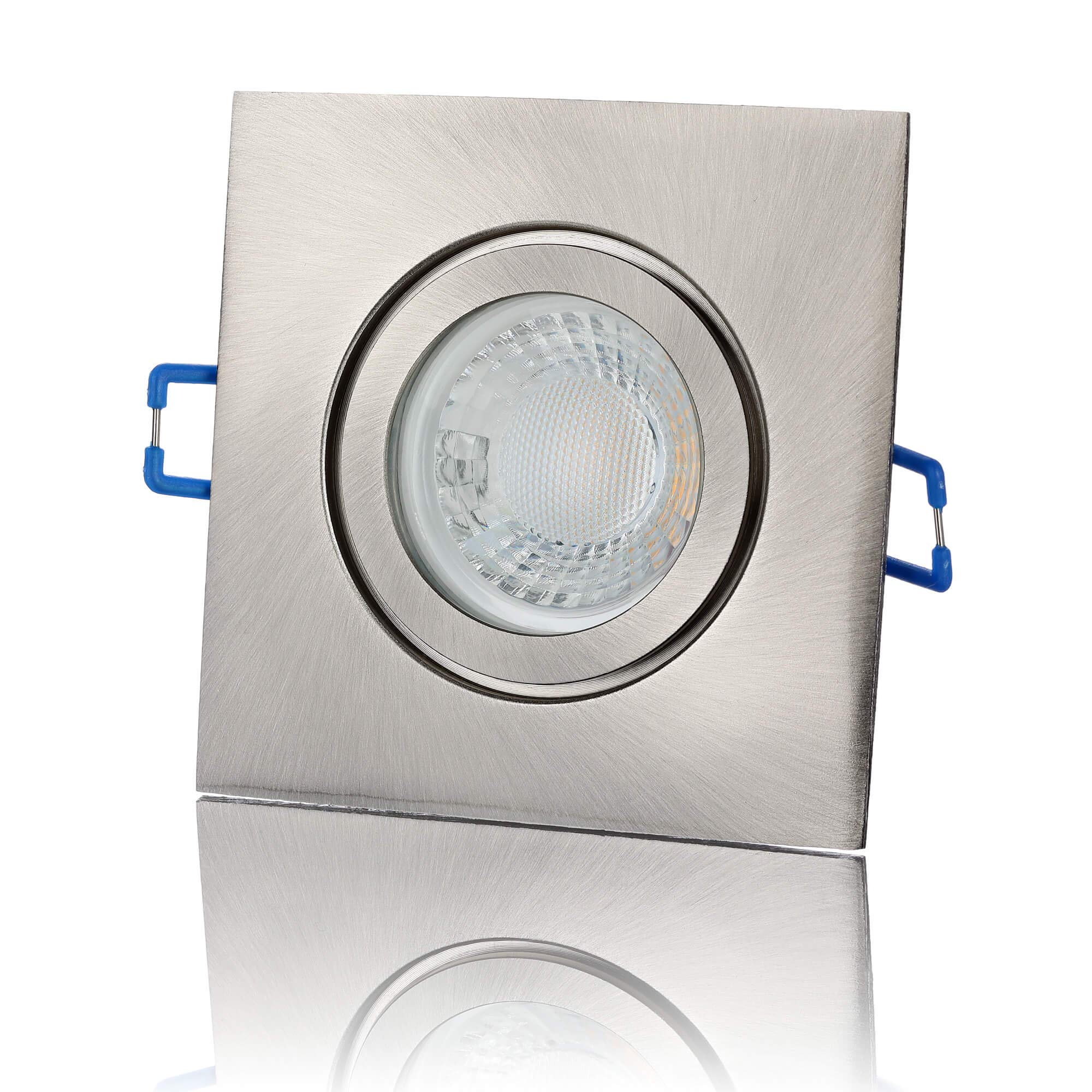 lambado® Premium LED Spot IP44 Flach Edelstahl gebürstet - Hell & Sparsam inkl. 230V 5W Strahler warmweiß dimmbar - Moderne Beleuchtung durch zeitlose Bad-Einbaustrahler/Deckenstrahler für Außen