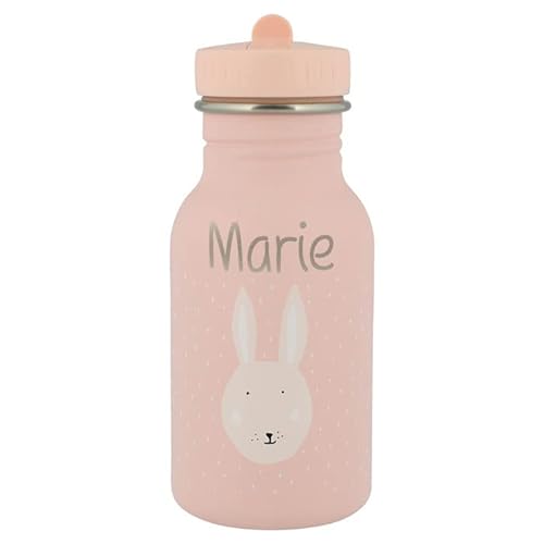 Personalisierte Trinkflasche aus Edelstahl von Trixie Baby Gravur des Namens (350 ml, Hase)