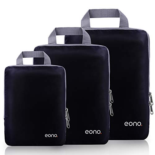 Eono Komprimierbaren Packwürfeln zur Organisation Ihres Reisegepäcks, Compression Packing Cube, Packtaschen Set und Gepäck Organizer für Rucksack und Koffer - Schwarz, 3-teilig
