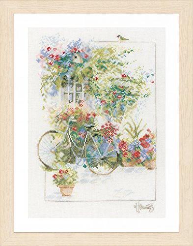 Lanarte Zählmusterpackung Fassade mit Blumen Zählstoff Kreuzstichpackung, Baumwolle, Mehrfarbig, 29.0 x 39.0 x 0.30 cm