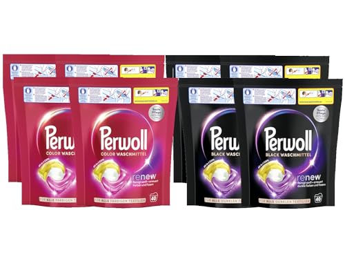 PERWOLL All-in-1 Caps-Set 4x 80 Waschladungen (320WL) 2x Black & 2x Color, All-in-1 Waschmittel Caps-Set reinigen sanft und erneuern Farben & Fasern, mit Dreifach-Renew-Technologie