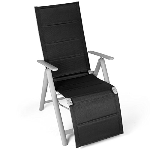 Vanage gepolsterter Gartenstuhl mit Fußableger in schwarz - Klappstuhl - Hochlehner - Stuhl für Garten, Terrasse und Balkon geeignet