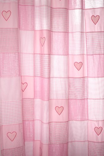 TAFTAN G-181 Patch Karierter with Herzen Vorhang mit Schlaufen, 145 x 280 cm, rosa