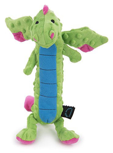 goDog PlayClean Skinny Dragon Quietschendes Plüsch-Hundespielzeug mit geruchsbeseitigenden ätherischen Ölen, Kauschutz-Technologie, Grün, Größe L