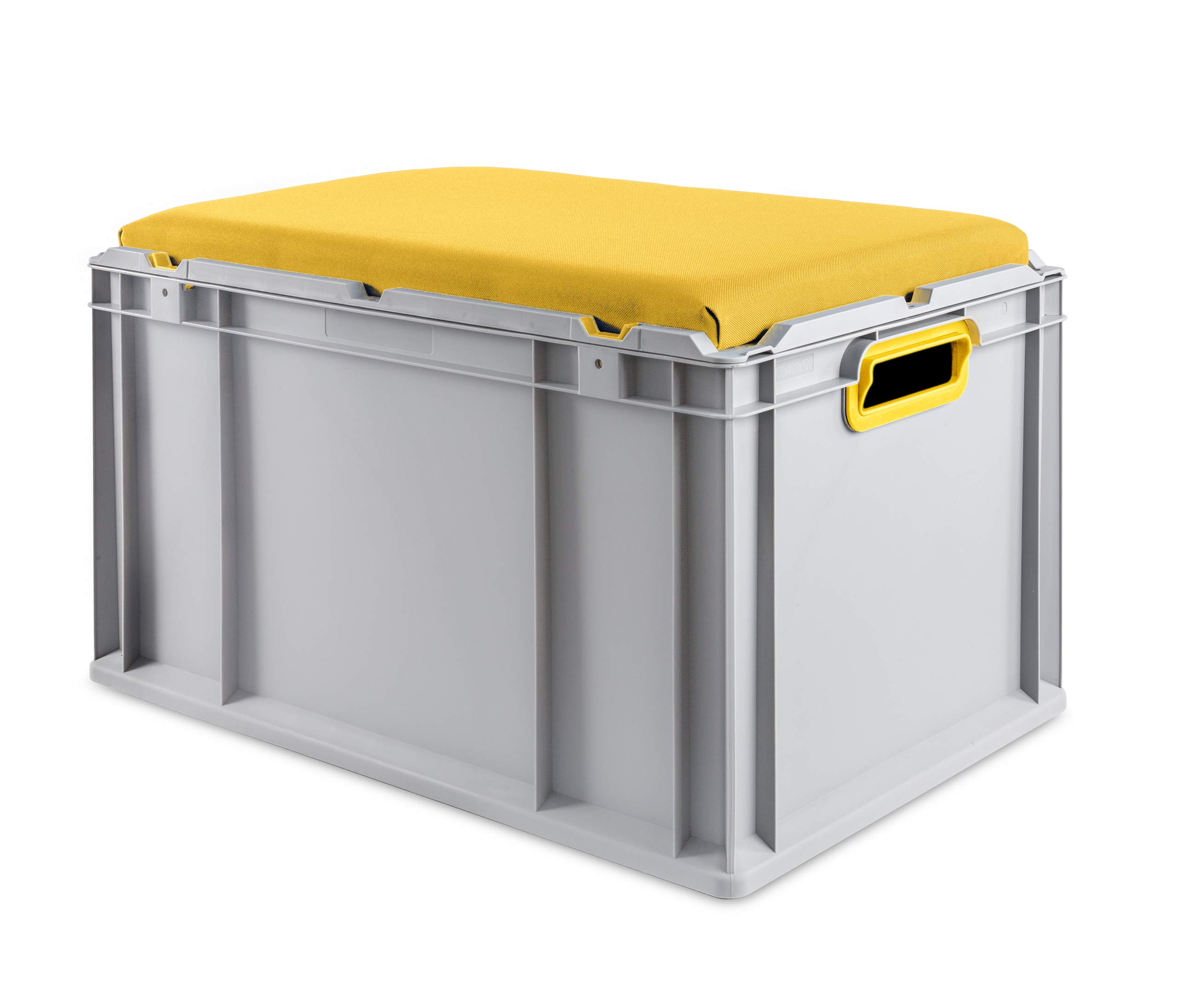 aidB Eurobox NextGen Seat Box, gelb, (600x400x365 mm), Griffe offen, Sitzbox mit Stauraum und abnehmbarem Kissen, 1St.