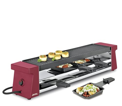 Spring Raclette 4 Compact Rot mit Alugrillplatte, Gusseisen, 150 x 10 x 11.5 cm