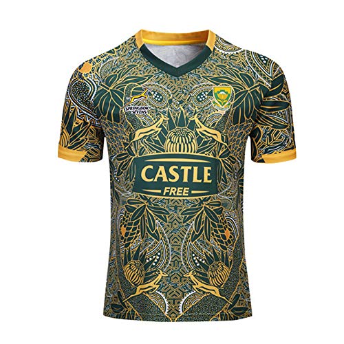 YINTE 2020 Südafrika Springbok 7S Rugby Jersey-WM 2019 Aus Baumwoll-Jersey-Grafik-T-Shirt 100. Anniversary Edition Fans T-Shirts Kurzarm Trainingssportkleidung Polo-Hemd XL