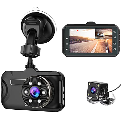 CHORTAU Dash Cam für Autos vorne und hinten Full HD 1080P, Dual Dash Cam 170 ° Weitwinkel 3,0 Zoll, Dashboard-Kamera mit WDR-Nachtsicht, Loop-Aufzeichnung, G-Sensor, Bewegungserkennung, Parkmonitor