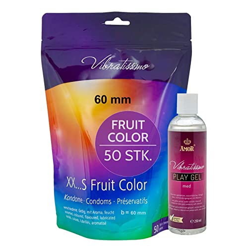 Vibratissimo Kondome 60mm, 50 Stück, farbig und aromatisiert, 250ml Gleitgel