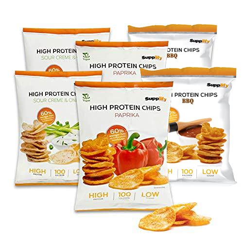 Supplify Protein Chips - Mix Box II (Paprika, Sour Cream n´Onion & BBQ) - Eiweiß Snack zum Abnehmen oder Muskelaufbau - die leckere Alternative zu Protein-Pulver oder -Riegel (50 g (12er Pack)