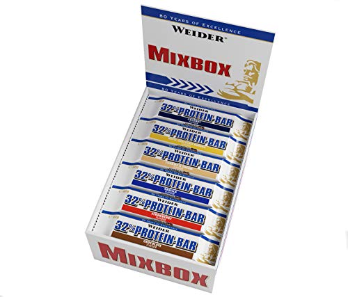 Weider 32% Protein Bar 60g Mix Box 24 leckere Eiweißriegel mit Schokoladenüberzug