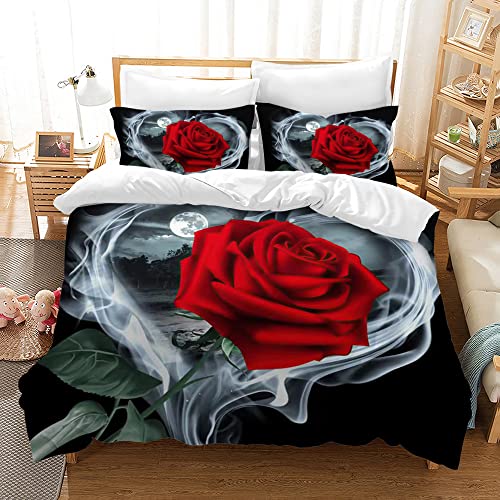 Hoimlm Rot Rose Bettwäsche 135x200 Erwachsene Kinder Bettbezug, Microfaser Bettwäsche mit kopfkissenbezüge, Valentinstag Muttertag Rose Bettbezug für Schlafzimmer