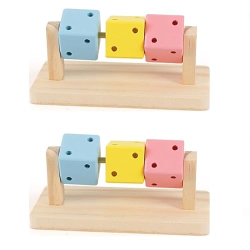 ELMAIN Hamster Spielzeug 2Pcs Kaninchen Kauspielzeug Holzplattform mit bunten Holzblöcken Hamster Schleifen Spielzeug
