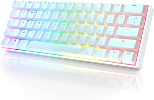 HK Gaming GK61 mechanische 60 Prozent Tastatur | 61 programmierbare Tasten mit RGB Beleuchtung | Kompatibel mit Windows PC & Mac | QWERTY Layout | Hotswap Gateron Optical Yellow Switches | Weiß