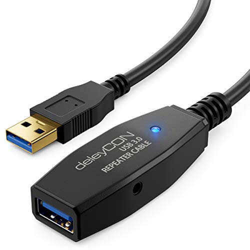 deleyCON 7,5m Aktives USB 3.0 Kabel Aktive Verlängerung mit 1 Signalverstärker USB3.0 Repeaterkabel Verlängerungskabel PC Computer Drucker Scanner