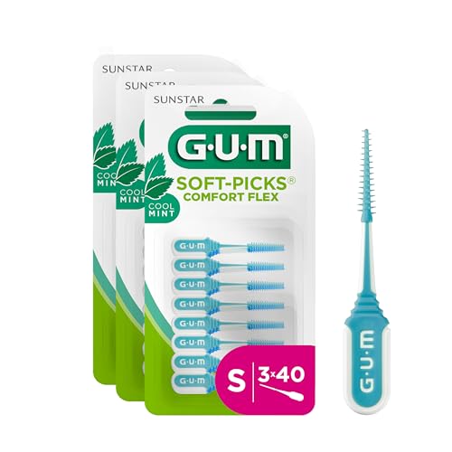 GUM Soft-Picks Comfort Flex Mint Interdentalreiniger | Erfrischender Minzgeschmack | Zahnreinigung und Zahnbelagentfernung | Größe S | 3 x 40 Stück