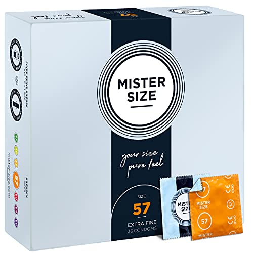 MISTER SIZE - pure feel: gefühlsechte Kondome (extra fein, extra feucht) aus 100% Naturkautschuk-Latex in deiner individuellen Größe, 57mm im 36er Pack