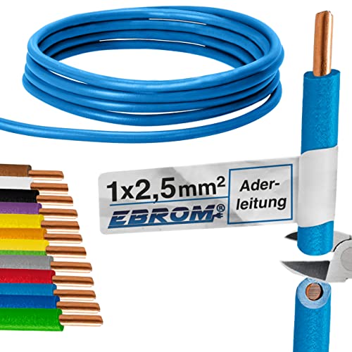 Aderleitung - Einzelader starr - PVC Leitung - H07V-U 2,5 mm² - Farbe: hellblau 10m/15m/20m/25m/30m/35m/40m/45m/50m/55m/60m bis 100 m frei wählbar