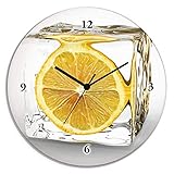 ARTLAND Wanduhr ohne Tickgeräusche Glas Funkuhr Ø 30 cm Rund Lautlos Obst Früchte Zitrone im Eiswürfel Frucht Kreativ T5XT