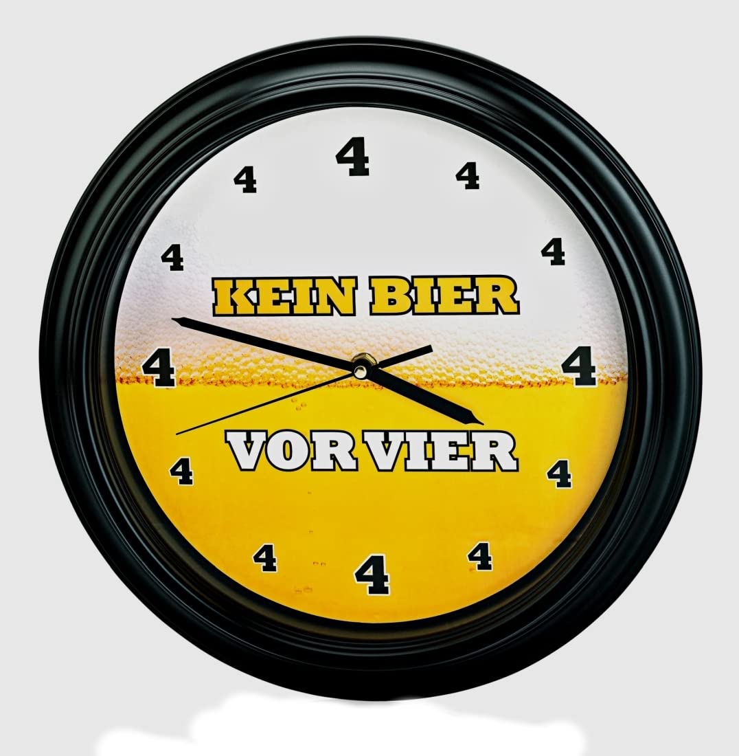CBK-MS Kein Bier vor Vier Wanduhr mit Biersound - Wohnzimmeruhr Küchenuhr Geschenk für Party Keller Bar